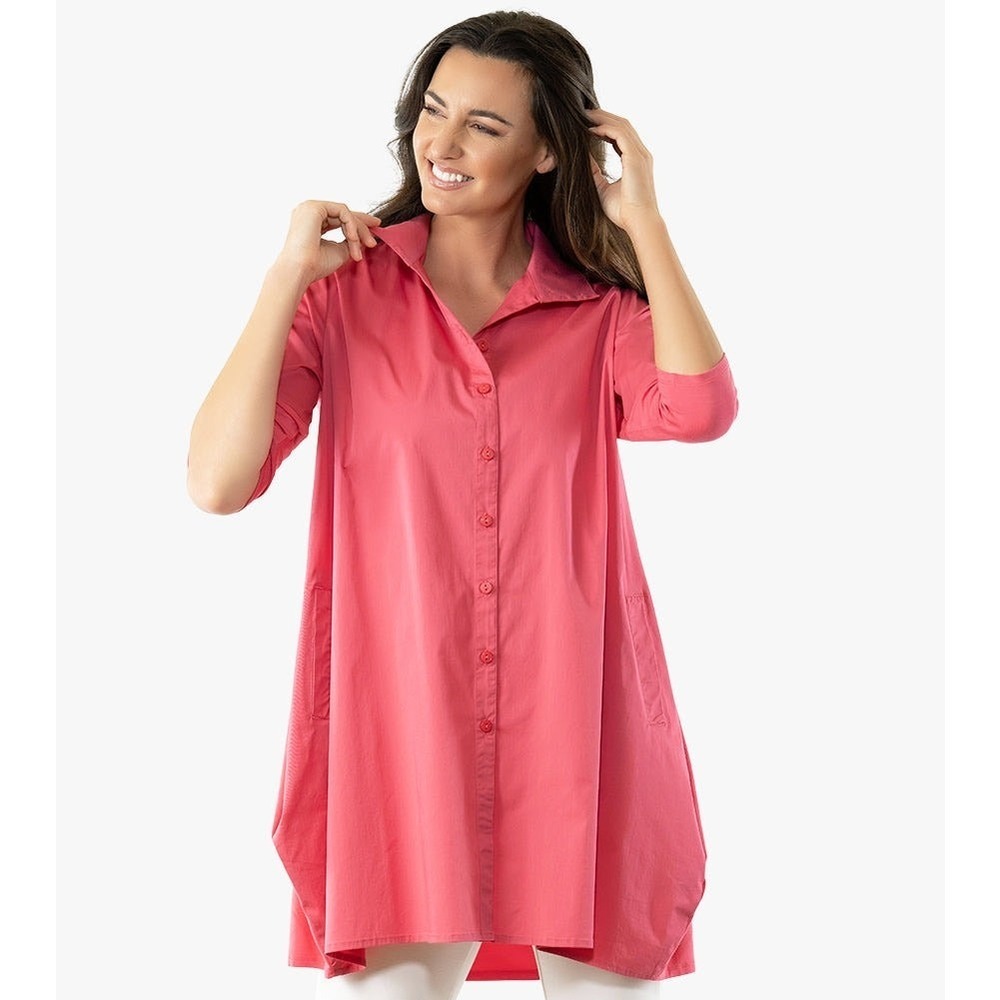 Stella Carakasi Tiburon Tunic Icon Tulip Lagenlook Button Front Collared Top‎ XL